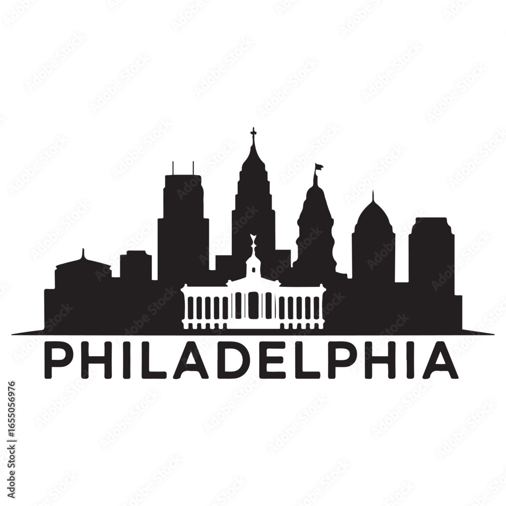 Obraz premium Philadelphia city skyline. Negative space city silhouette. Vector illustration. Vector black silhouette. with white background