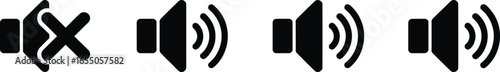 Sound Icon Collection Audio Volume Levels with Increasing Intensity on Transparent