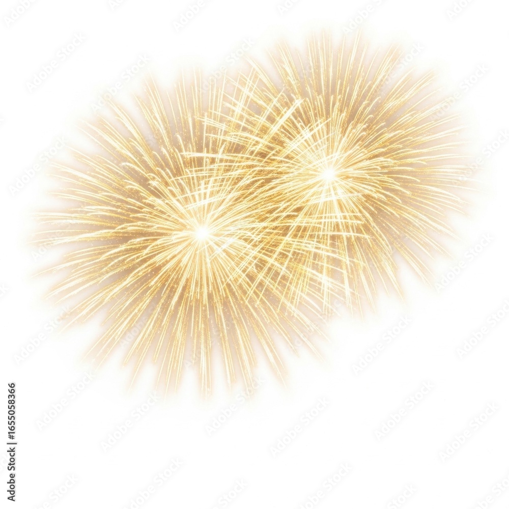 Obraz premium Golden fireworks bursting in celebration isolated on white background