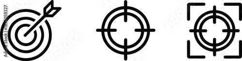 Target Icon Set in Line Style with Arrow and Circular Designs on Transparent Background