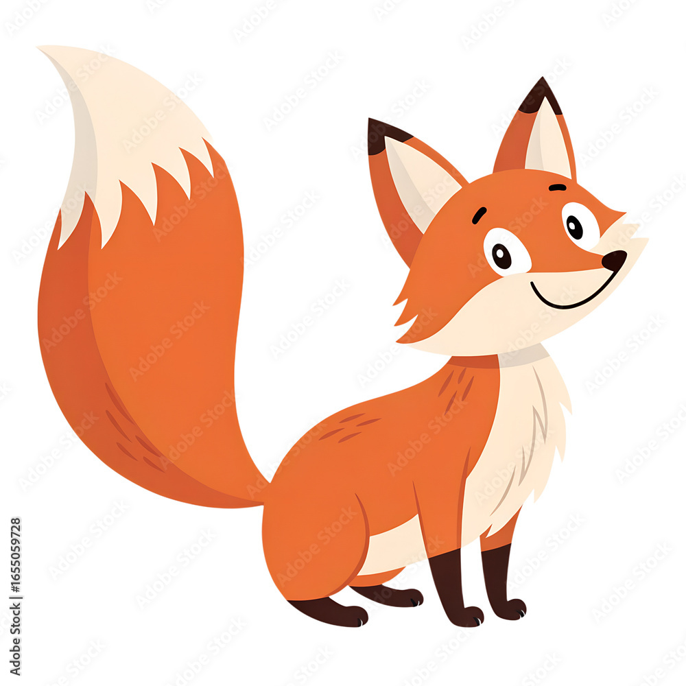 Obraz premium red fox cartoon , An adorable and friendly cartoon fox with a fluffy tail