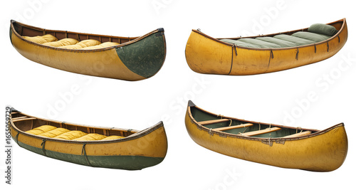 Four canoes are shown with varying contents on transparent background
