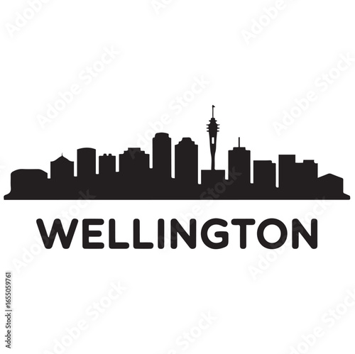 Vector Wellington skyline. Travel Wellington famous landmarks. Business and tourism concept for presentation, banner, web site. Vector black silhouette. with white background