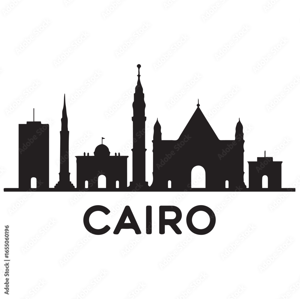 Obraz premium Vector Cairo skyline. Travel Cairo famous landmarks. Business and tourism concept for presentation, banner, web site. Vector black silhouette. with white background