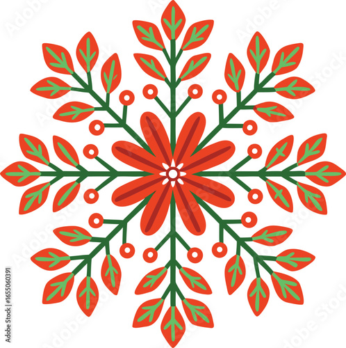 Festive Christmas Floral Snowflake Design Element