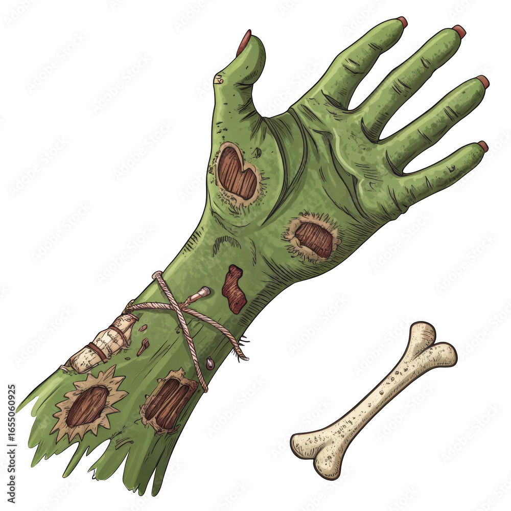 Fototapeta premium Gruesome zombie hand and bone isolated on transparent background