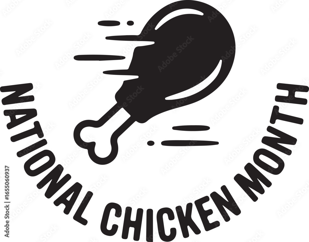 Fototapeta premium National Chicken Month Logo with Speedy Drumstick Graphic