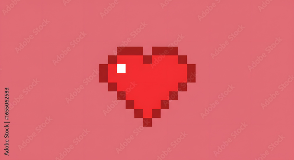 Obraz premium Pixel art heart on a pink background