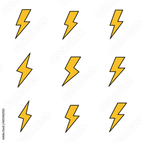 Yellow cartoon lightning bolts on a white background