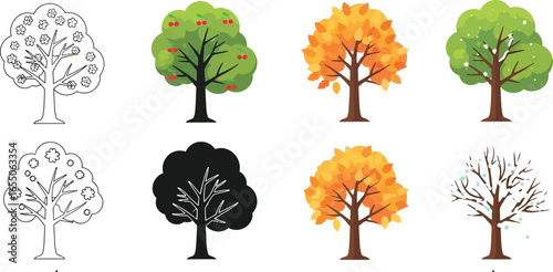 Vibrant trees showcase spring, summer, autumn, and winter seasons beautifully