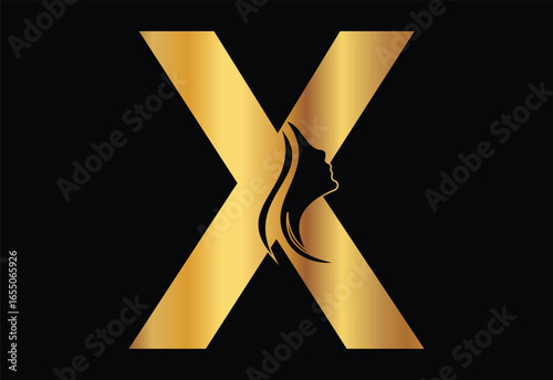Latter X with golden color luxury beautyfull women  logo design concept illustrator