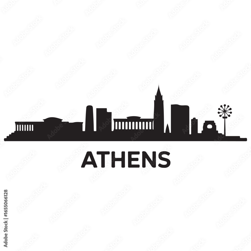 Naklejka premium Athens, Georgia skyline silhouette. Black Athens city. Vector black silhouette. with white background