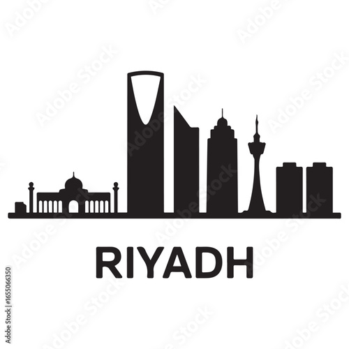 Vector Riyadh skyline. Travel Riyadh famous landmarks. Business and tourism concept for presentation, banner, web site. Vector black silhouette. with white background