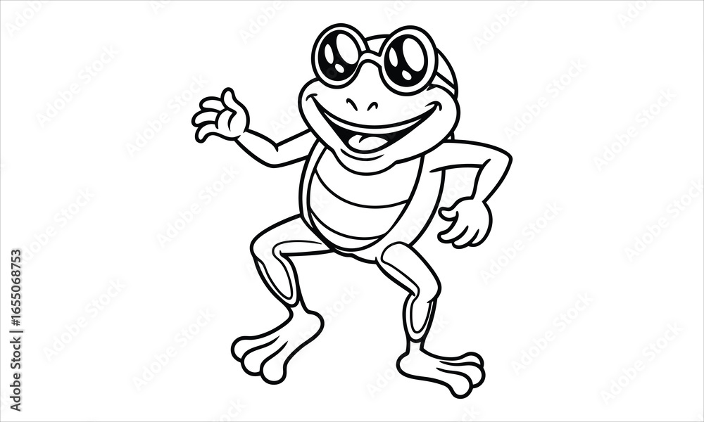 Fototapeta premium Frog Wearing Sunglasses Vector Silhouette T-Shirt Design, High-Quality Line Art Ideal for Adult Coloring Books, Relaxation, Stress Relief, Creative Printable Art, and Home Décor.