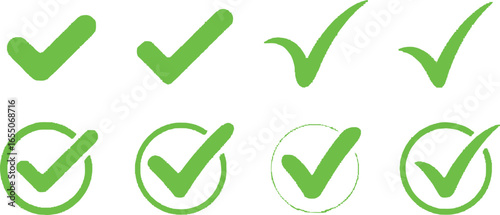 Collection of Lime Green Check Marks with Transparent Background Icon Set, Grunge Style