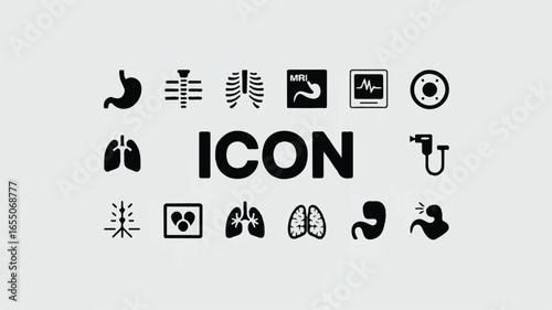 Medical Icon Set Representing Human Anatomy and Healthcare Concepts in Black and White