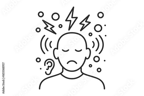Noise causing stress and discomfort in an individual in a cluttered space during a busy day