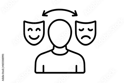 Emotional expression through masks representing happiness and sadness in a conceptual illustration