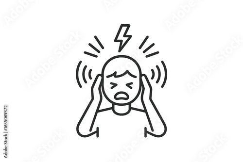 Person holding head in distress due to overwhelming noise during a stressful workday