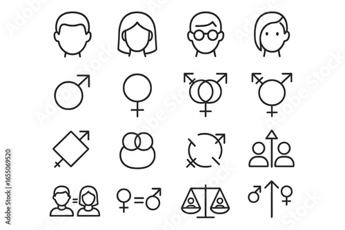 Symbols representing gender identities and sexual orientation displayed in a clear, minimalist style for educational purposes