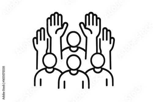 Community members raising hands in support during a gathering to discuss local issues and initiatives in a public space