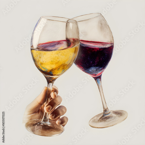 sketch of wine glasses clinking