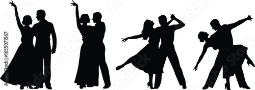 Silhouette, dance, couple, ballroom, tango, waltz, performance, elegant, partner, movement, formal, attire, artistic, pose, graceful, choreography, stage, expression, celebration, rhythm