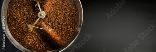 Fotografie Coffee Beans in Roaster Wide Banner with Copy Space