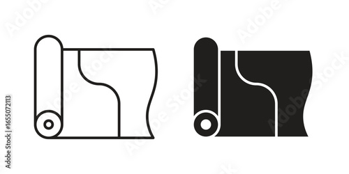 Two simple icons depicting rolled material, one in line style and one solid, isolated on white.