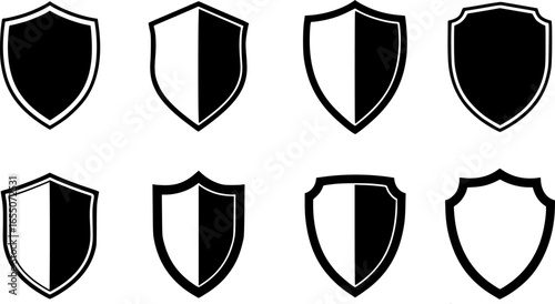 Shield icon vector set, Set of shields silhouette, Protect shield security icon, Vector illustration
