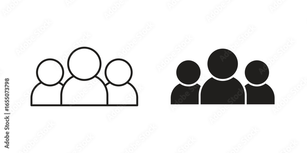Two variations of simple group icons, one in outline and one solid, isolated on white. Two variations of simple group icons, one in outline and one solid, isolated on white.