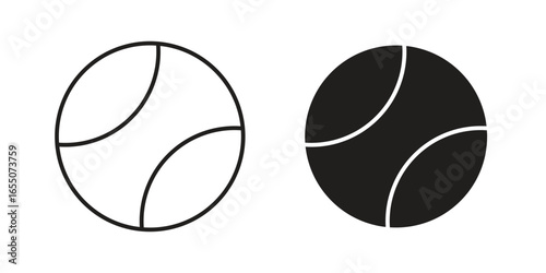 Two tennis ball icons: one line art, one filled. Perfect for sports, app design, or website graphics. Isolated on white.