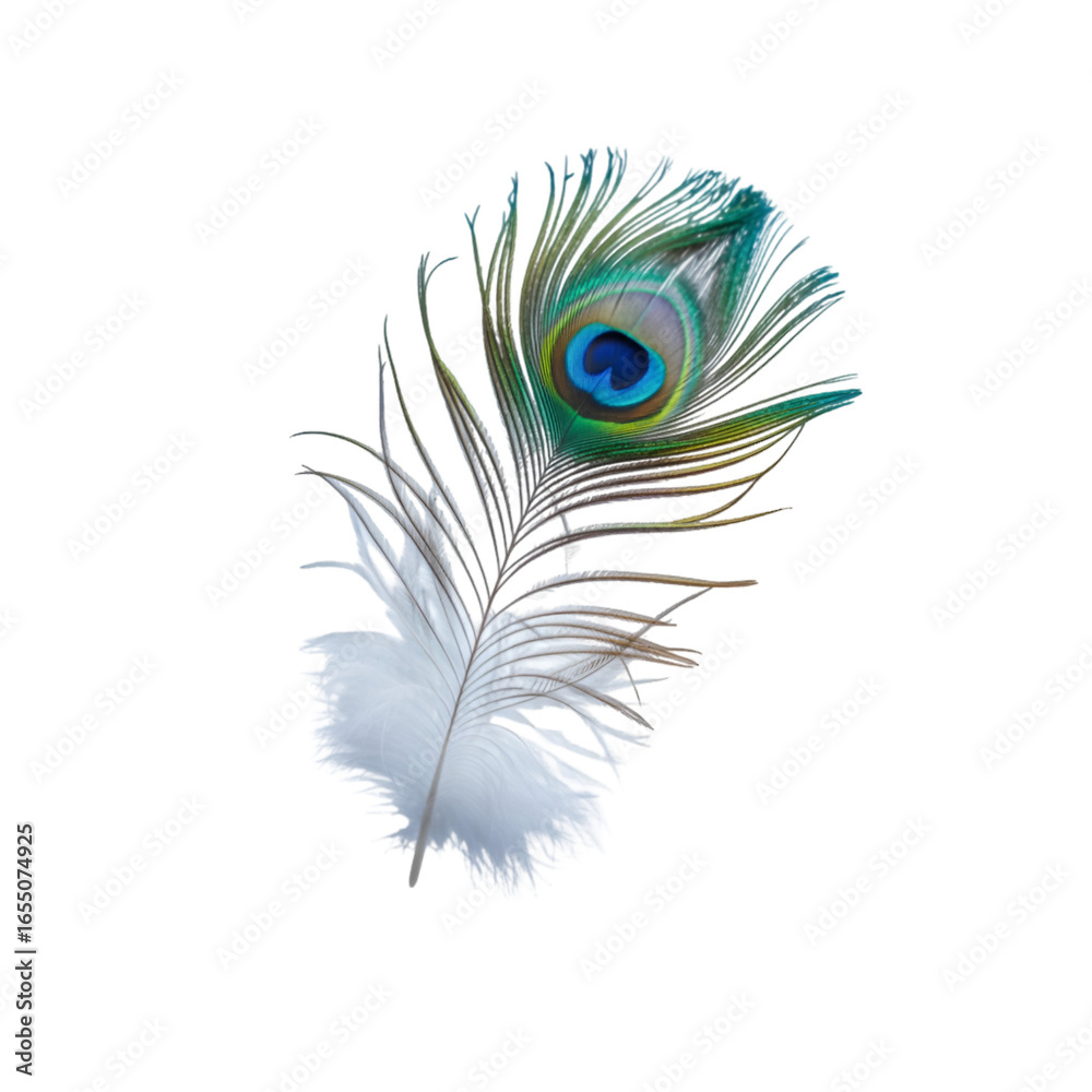 Fototapeta premium peacock feather on white background