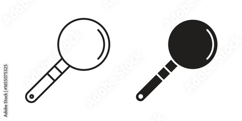 Two magnifying glass icons, one line art and one filled, isolated on white. Simple, clean design.