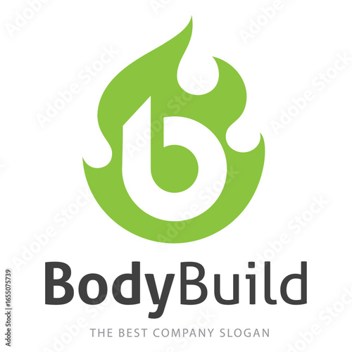 BodyBuild logo featuring a letter B inside a green flame design isolated on white background