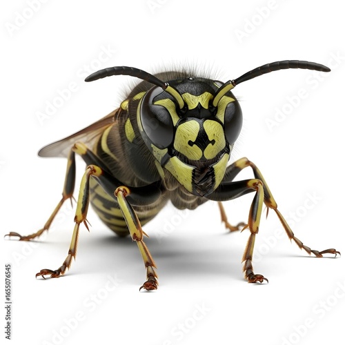 Close up shot of a wasp on a white isolated background