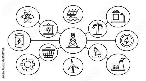 Mind map with business, network, and data icons for web design vector design.