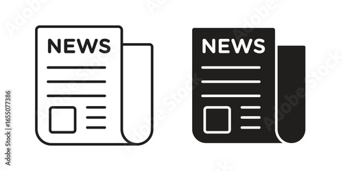 Two news icons, one line style and one solid, isolated on white. Perfect for news websites, apps, and publications.
