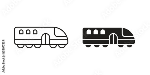Two simple train icons, one line art and one solid black, isolated on white.
