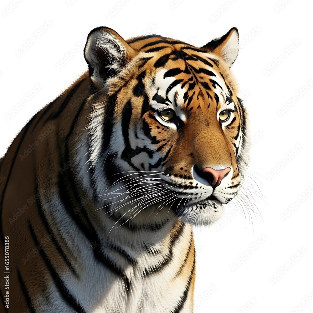 Naklejka premium Close up portrait of a tiger on a white background art