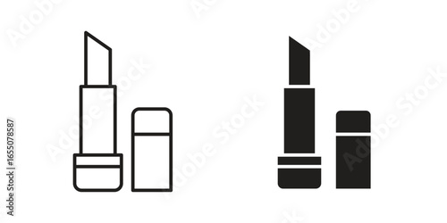 Two lipstick icons, one in line style and one in solid black, isolated on white. Perfect for beauty, makeup, or cosmetic designs.