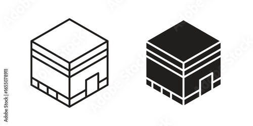 Isometric illustration of the Kaaba, a cubic building at the center of Islam's most sacred mosque in Mecca.