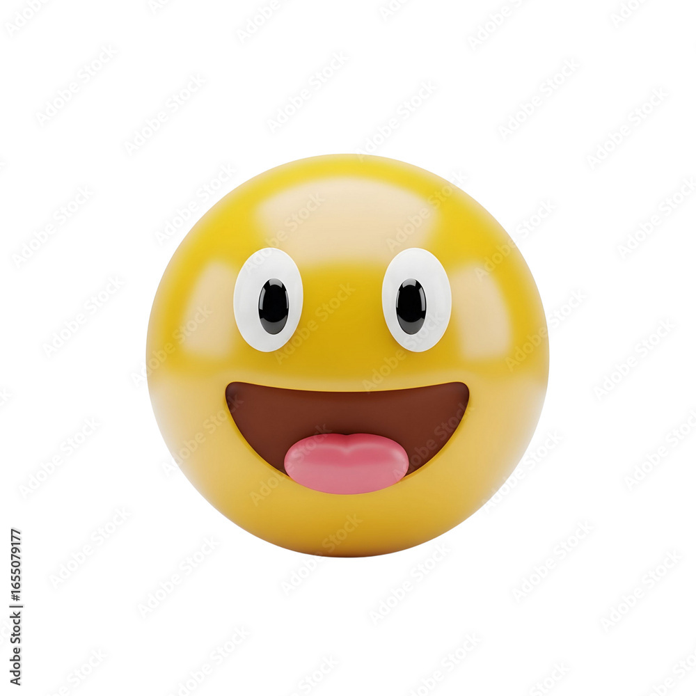 Fototapeta premium A cheerful yellow emoji with a playful expression isolated on transparent background, featuring a happy face and a protruding tongue
