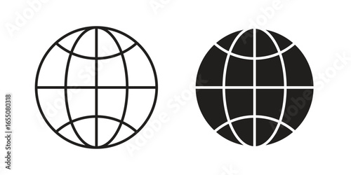 Two simple globe icons: one line art, one filled. Perfect for website or app design.