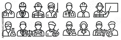 Icons representing various professions and occupations displayed in a structured format for educational purposes