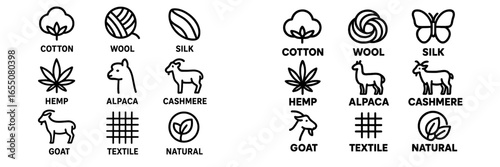 Textile fiber symbols illustrating sustainable materials and their sources for eco-friendly fashion industries