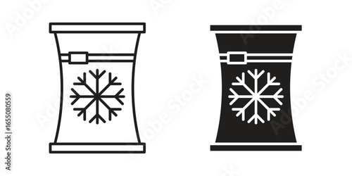 Two variations of a frozen food package icon, one black and one outline, isolated on white.
