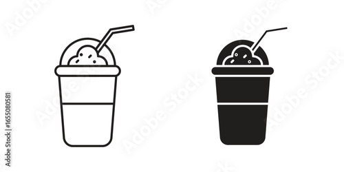 Two variations of a frozen drink icon, one line art and one solid black, isolated on white.