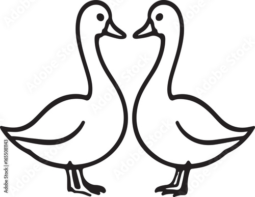 Minimalist Line Art of Two Ducks Facing Each Other | Elegant Animal Outline Illustration for Nature Designs