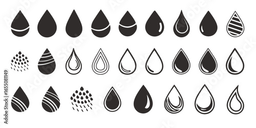 Water Drop Icon Set – 26 Unique Liquid Symbols for Eco, Weather, and Design Projects
